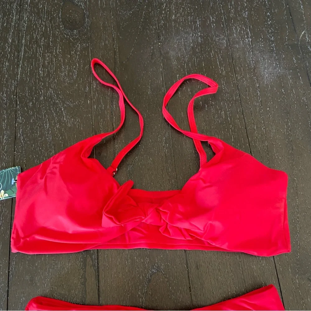 Blooming Jelly Womens Tie Knot High Rise Two Piece Cherry Red Swimsuit Small NWT